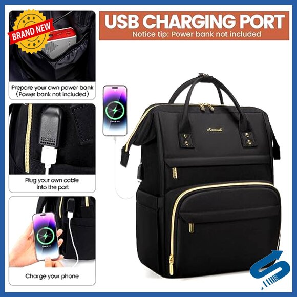 Professional Laptop Backpack Waterproof USB Port Travel Work Bag Women - Picture 3 of 6